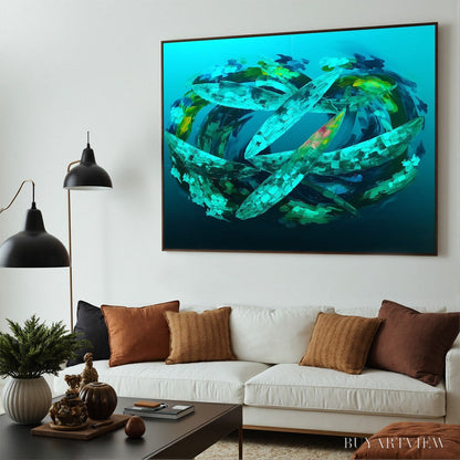 BUYARTVIEW Aquamarine Dream – Textured Abstract Oil Painting in Blues & Greens - image 3