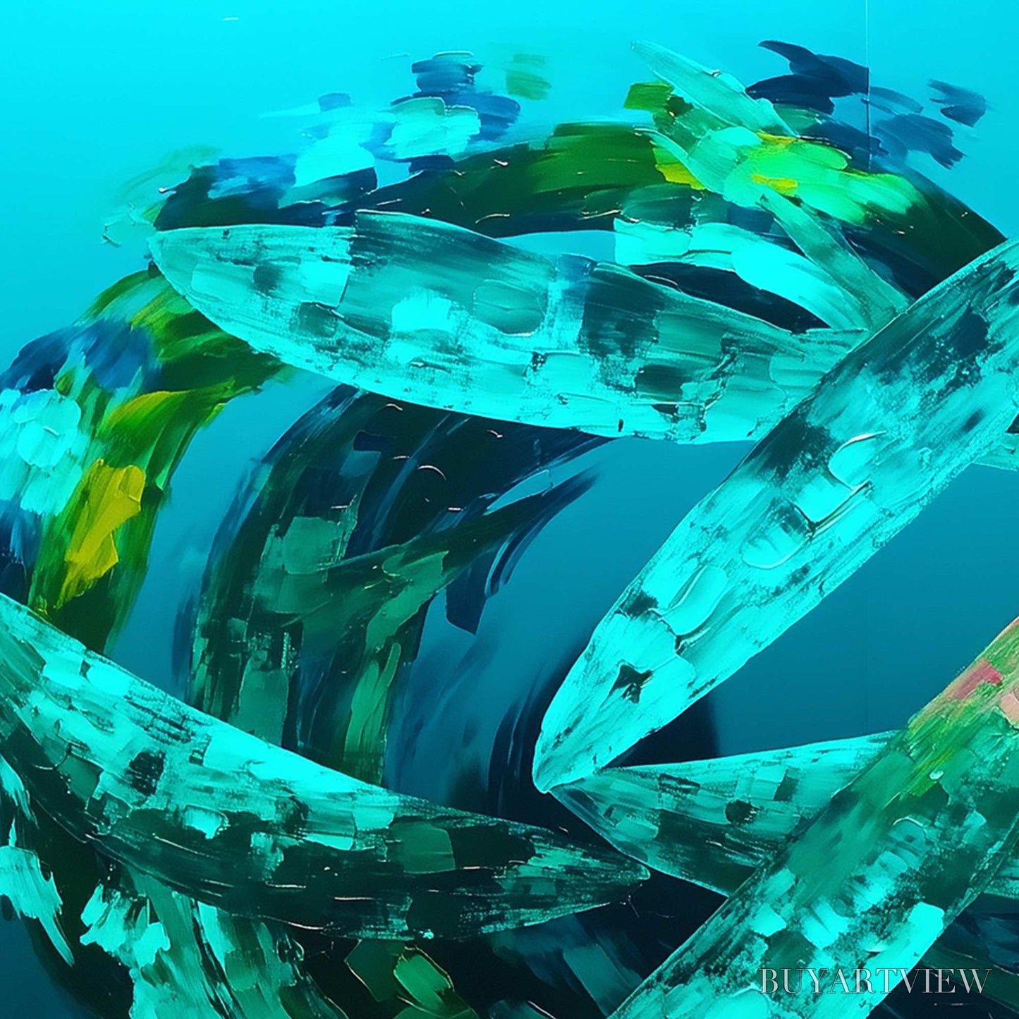 BUYARTVIEW Aquamarine Dream – Textured Abstract Oil Painting in Blues & Greens - image 4