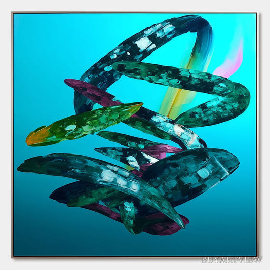 BUYARTVIEW Aquamarine Whirl – Textured Abstract Oil Painting in Turquoise - image 1