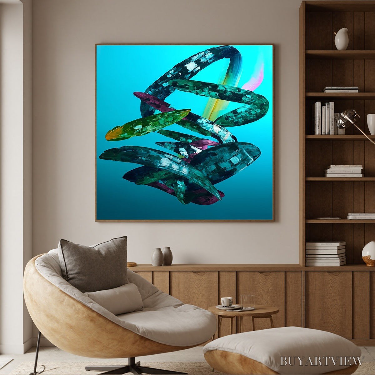 BUYARTVIEW Aquamarine Whirl – Textured Abstract Oil Painting in Turquoise - image 3