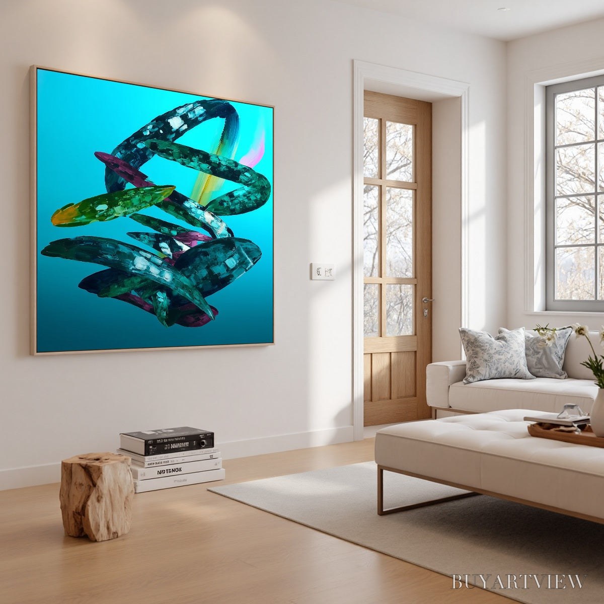 BUYARTVIEW Aquamarine Whirl – Textured Abstract Oil Painting in Turquoise - image 5