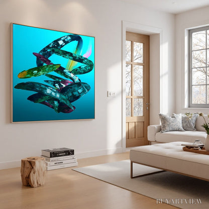 BUYARTVIEW Aquamarine Whirl – Textured Abstract Oil Painting in Turquoise - image 5