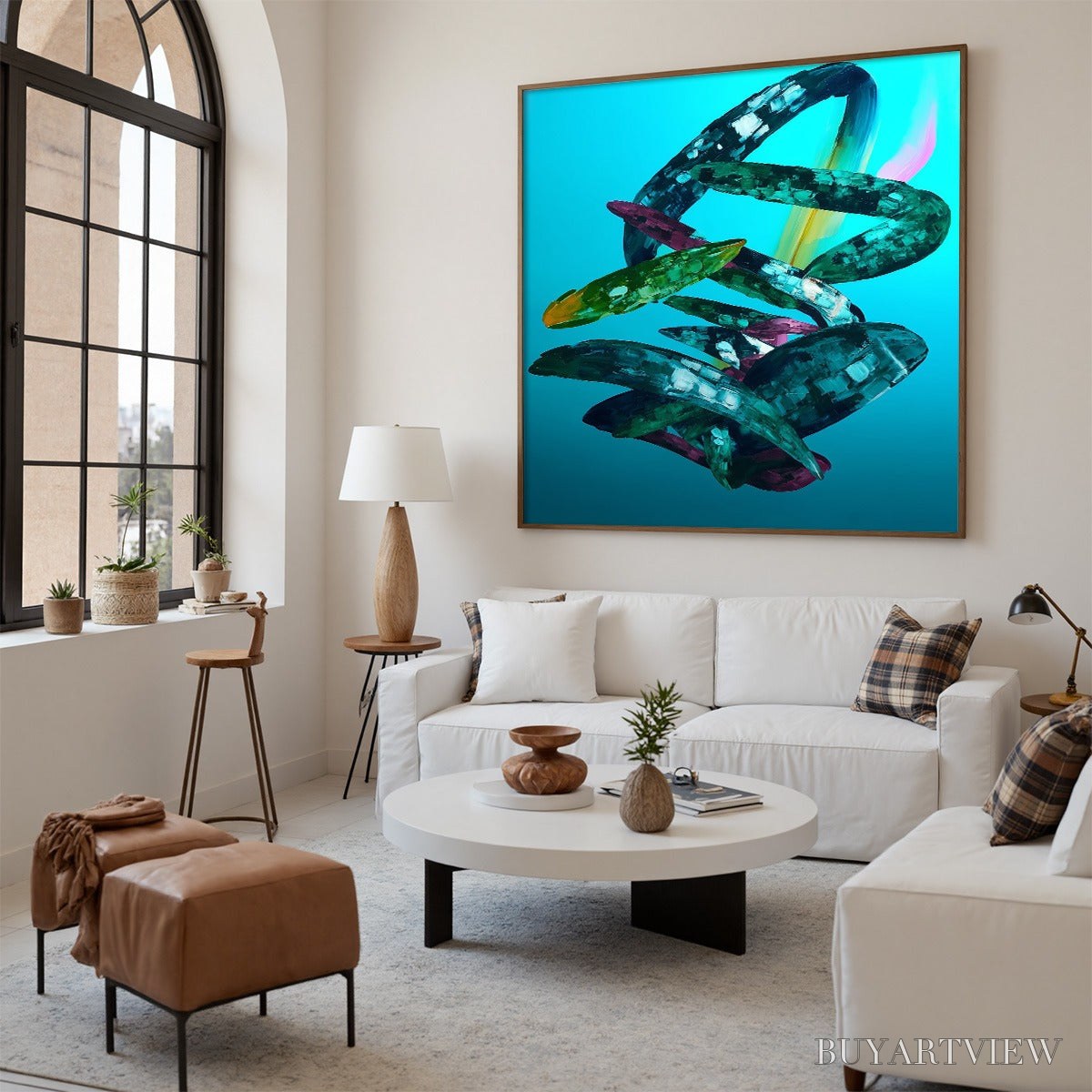 BUYARTVIEW Aquamarine Whirl – Textured Abstract Oil Painting in Turquoise - image 6