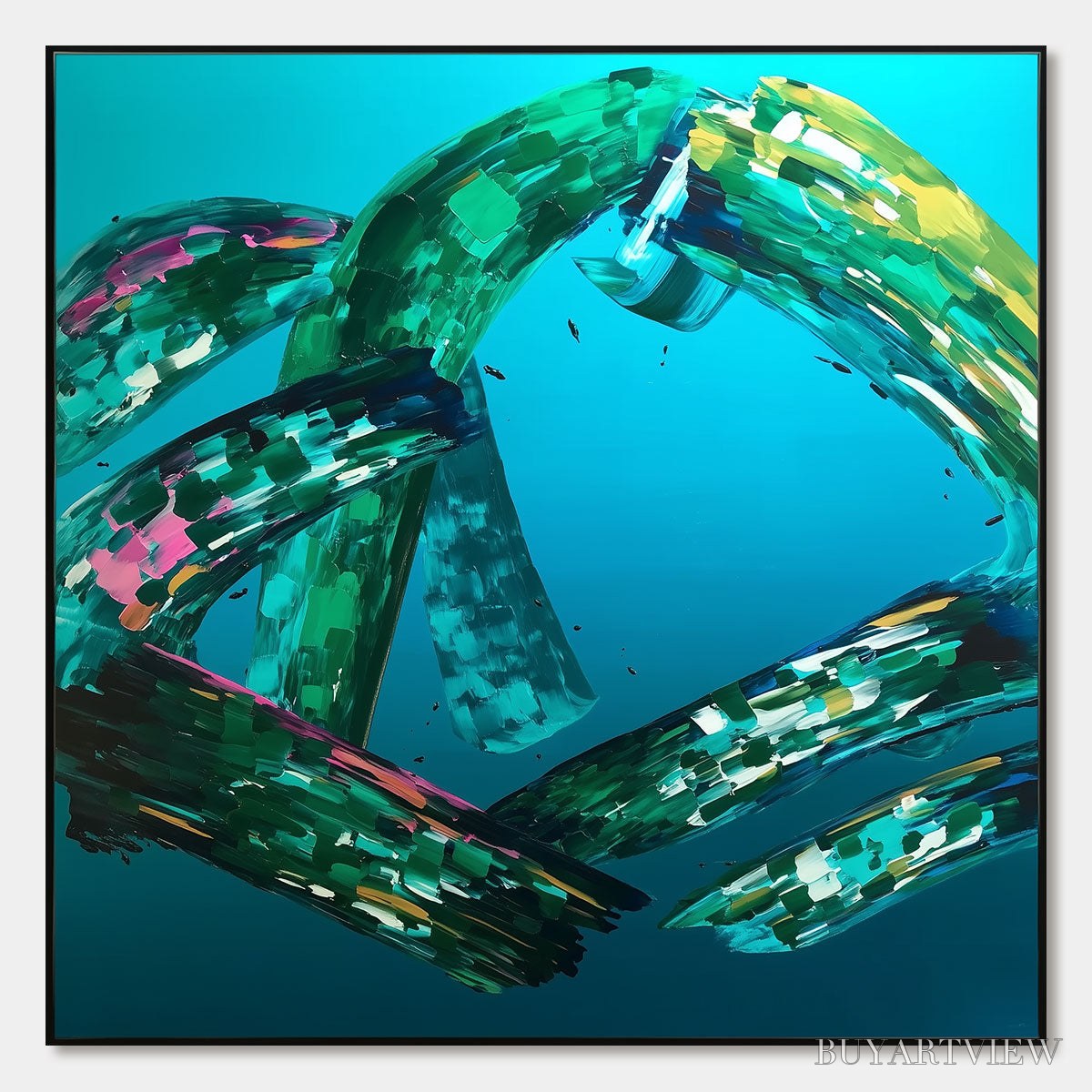BUYARTVIEW Aquamarine Whirl – Textured Abstract Turquoise Oil Painting - image 1