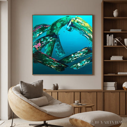 BUYARTVIEW Aquamarine Whirl – Textured Abstract Turquoise Oil Painting - image 2