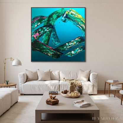 BUYARTVIEW Aquamarine Whirl – Textured Abstract Turquoise Oil Painting - image 3