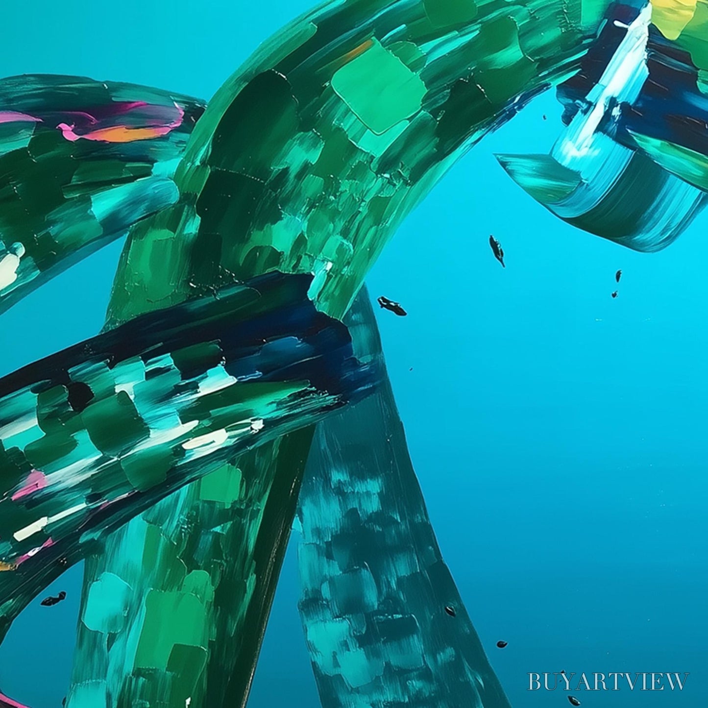 BUYARTVIEW Aquamarine Whirl – Textured Abstract Turquoise Oil Painting - image 4