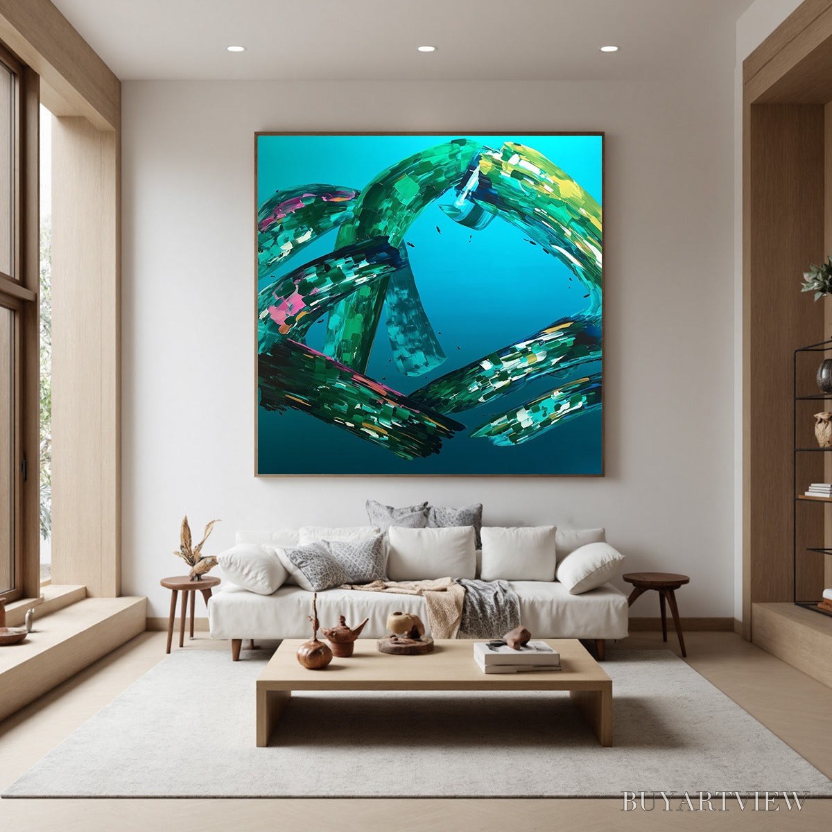BUYARTVIEW Aquamarine Whirl – Textured Abstract Turquoise Oil Painting - image 5