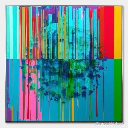 BUYARTVIEW Reflected Glitch – Vibrant Abstract Glitch Art Oil Painting - image 1