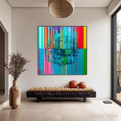 BUYARTVIEW Reflected Glitch – Vibrant Abstract Glitch Art Oil Painting - image 2