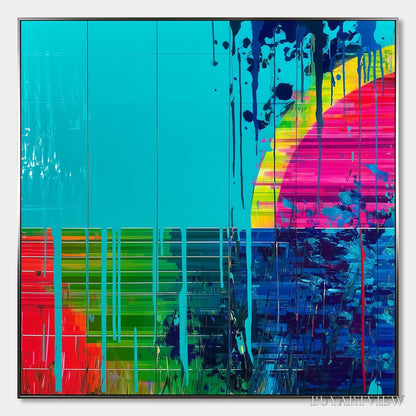 BUYARTVIEW Melting Horizon – Vibrant Abstract Glitch Art Oil Painting - image 1