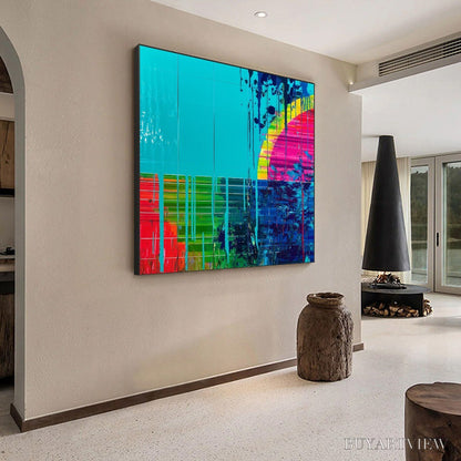 BUYARTVIEW Melting Horizon – Vibrant Abstract Glitch Art Oil Painting - image 5