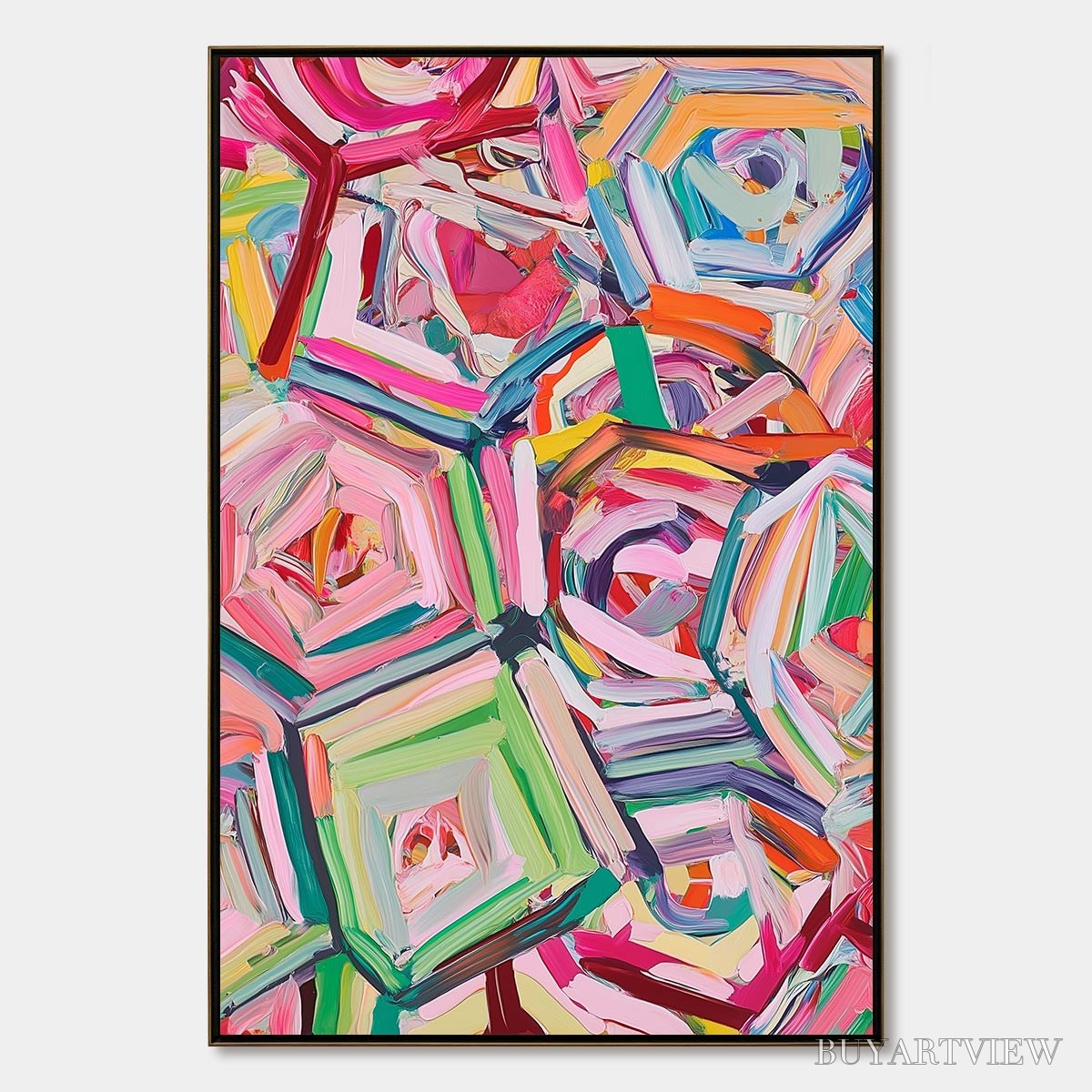 BUYARTVIEW Hexagonal Harmony Textured Abstract Impasto Oil Painting - image 1