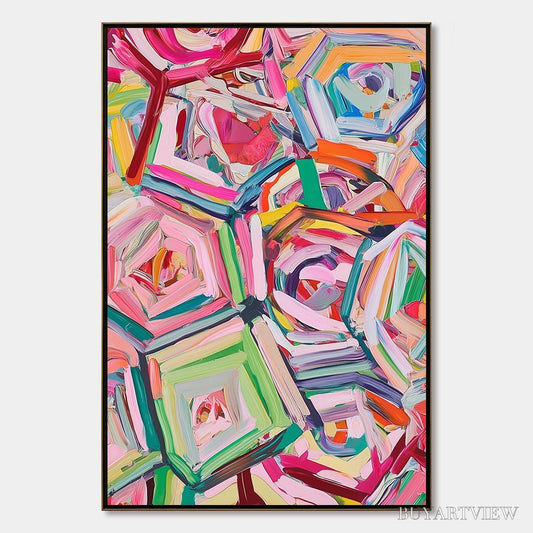 BUYARTVIEW Hexagonal Harmony Textured Abstract Impasto Oil Painting - image 1