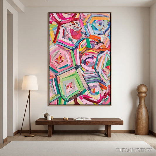 BUYARTVIEW Hexagonal Harmony Textured Abstract Impasto Oil Painting - image 2