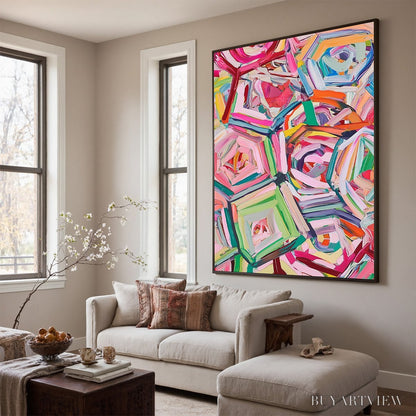 BUYARTVIEW Hexagonal Harmony Textured Abstract Impasto Oil Painting - image 4