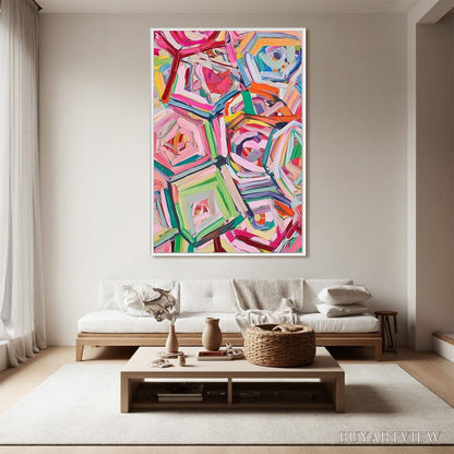BUYARTVIEW Hexagonal Harmony Textured Abstract Impasto Oil Painting - image 5