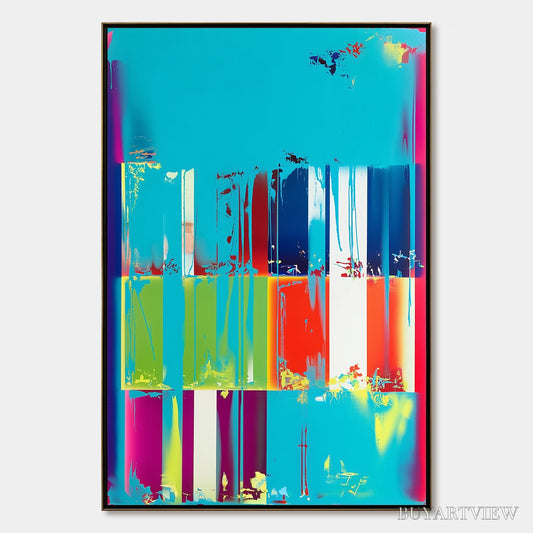 BUYARTVIEW Pixelated Paradise – Vibrant Abstract Glitch Art Oil Painting - image 1