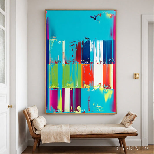 BUYARTVIEW Pixelated Paradise – Vibrant Abstract Glitch Art Oil Painting - image 2