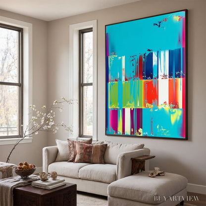 BUYARTVIEW Pixelated Paradise – Vibrant Abstract Glitch Art Oil Painting - image 3