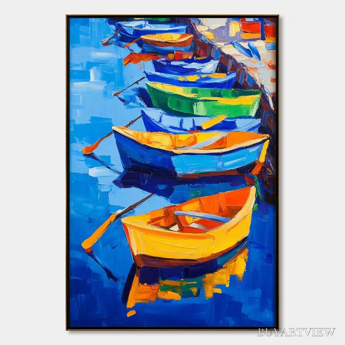 BUYARTVIEW Rainbow Harbor – Vibrant Impasto Boatscape Oil Painting - image 1
