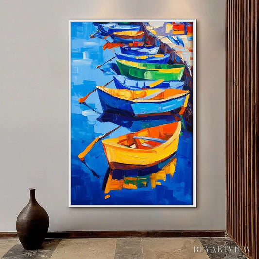 BUYARTVIEW Rainbow Harbor – Vibrant Impasto Boatscape Oil Painting - image 2