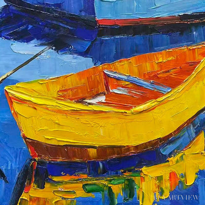BUYARTVIEW Rainbow Harbor – Vibrant Impasto Boatscape Oil Painting - image 3