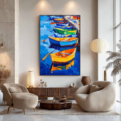 BUYARTVIEW Rainbow Harbor – Vibrant Impasto Boatscape Oil Painting - image 5