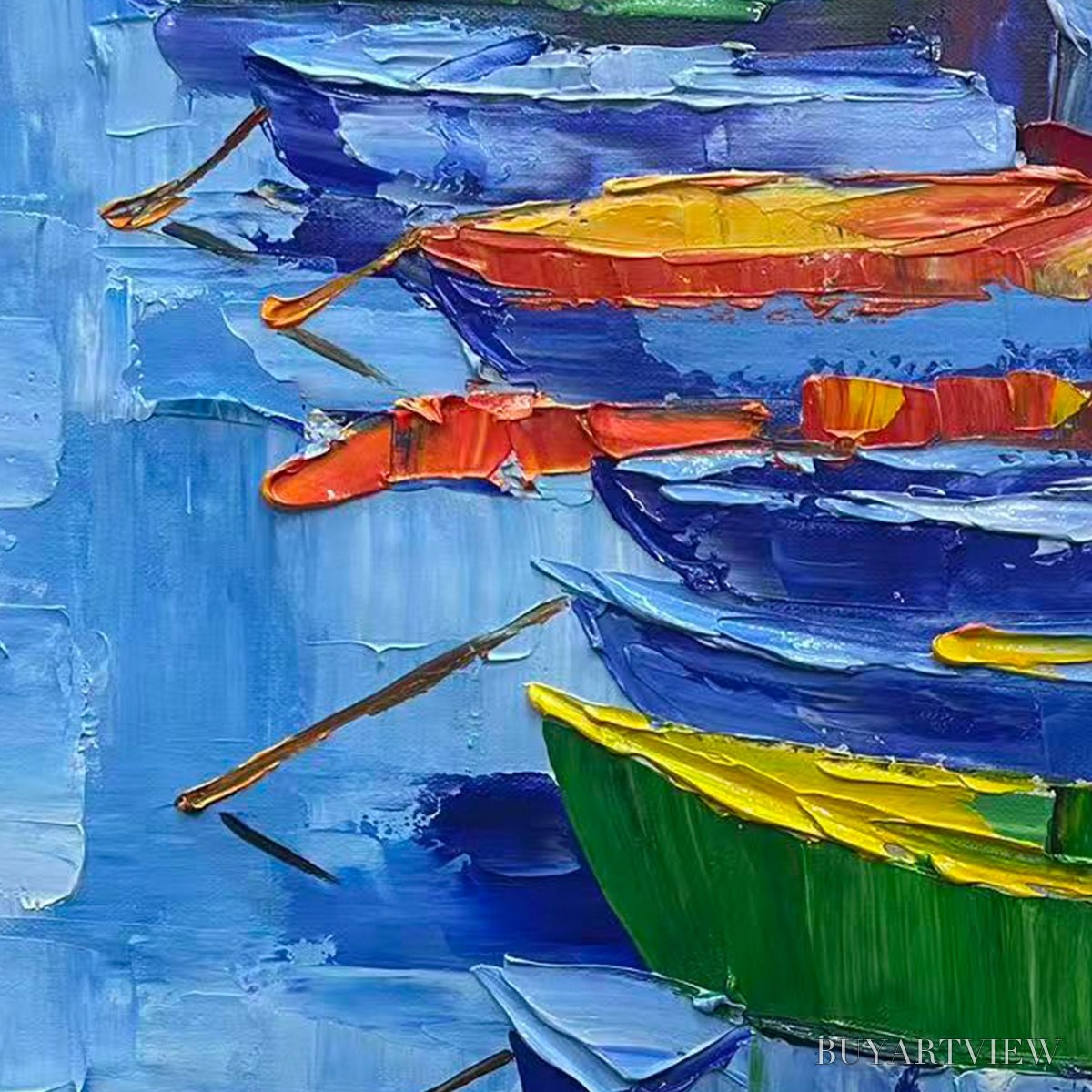 BUYARTVIEW Rainbow Harbor – Vibrant Impasto Boatscape Oil Painting - image 6