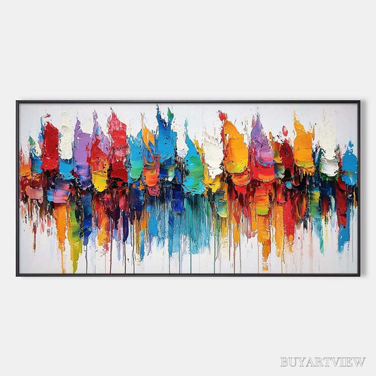BUYARTVIEW Colorfalls – Panoramic Abstract Oil Painting in Vibrant Hues - image 1