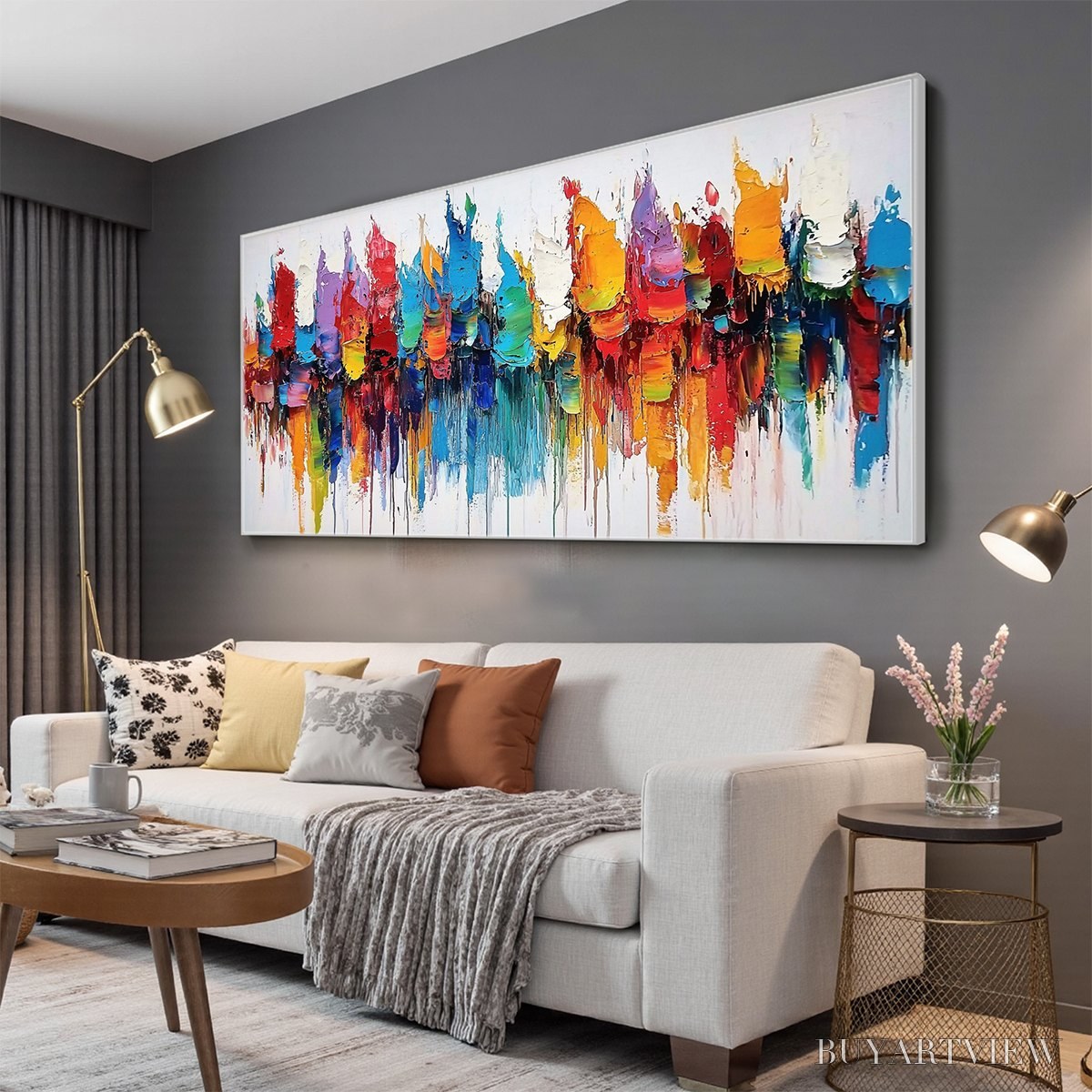 BUYARTVIEW Colorfalls – Panoramic Abstract Oil Painting in Vibrant Hues - image 4