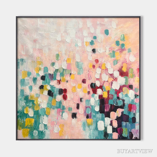 BUYARTVIEW Confetti Dream – Abstract Colorful Oil Painting in Pink, Teal, and Gold - image 1