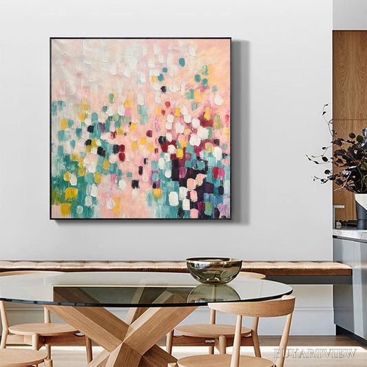 BUYARTVIEW Confetti Dream – Abstract Colorful Oil Painting in Pink, Teal, and Gold - image 2
