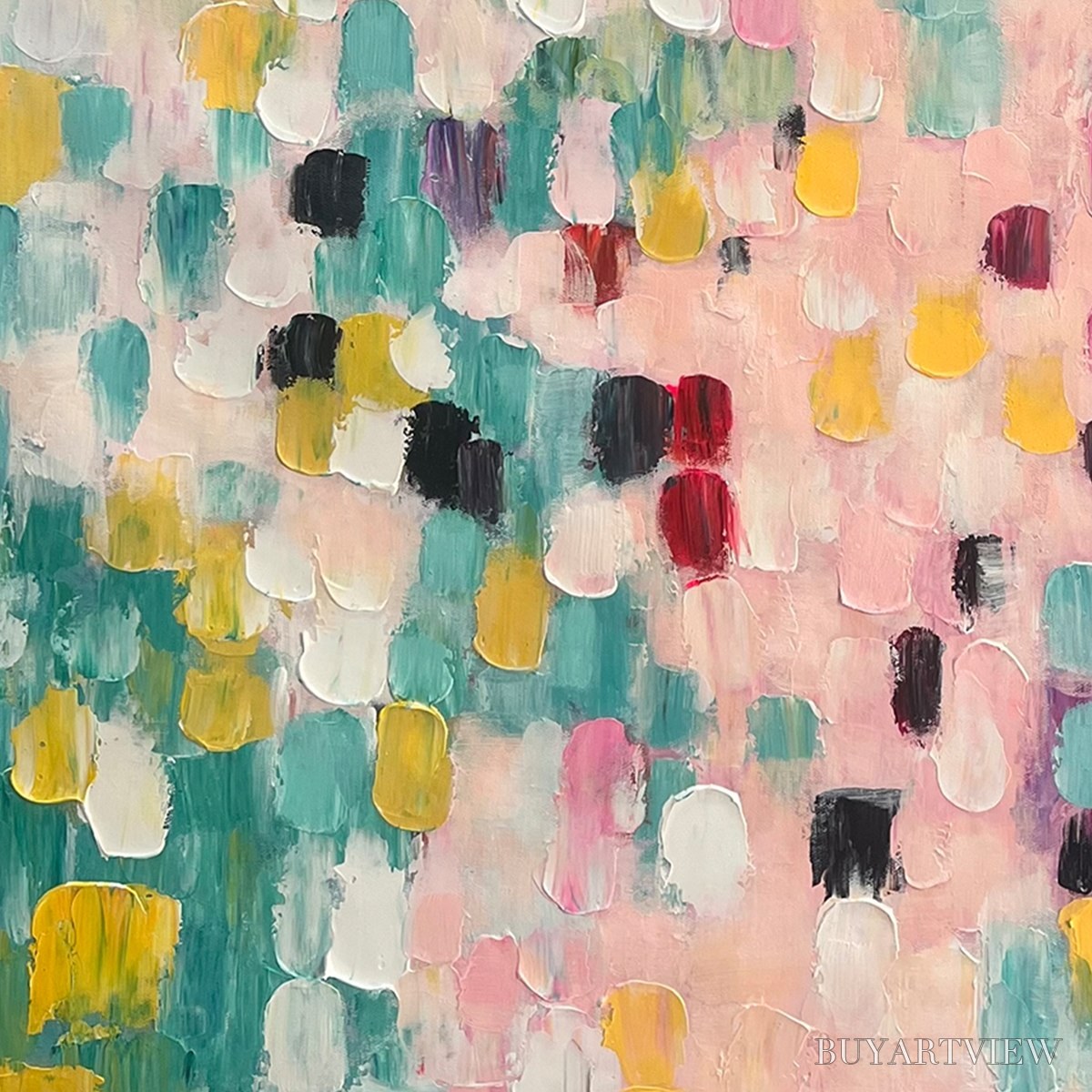 BUYARTVIEW Confetti Dream – Abstract Colorful Oil Painting in Pink, Teal, and Gold - image 3