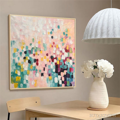 BUYARTVIEW Confetti Dream – Abstract Colorful Oil Painting in Pink, Teal, and Gold - image 4