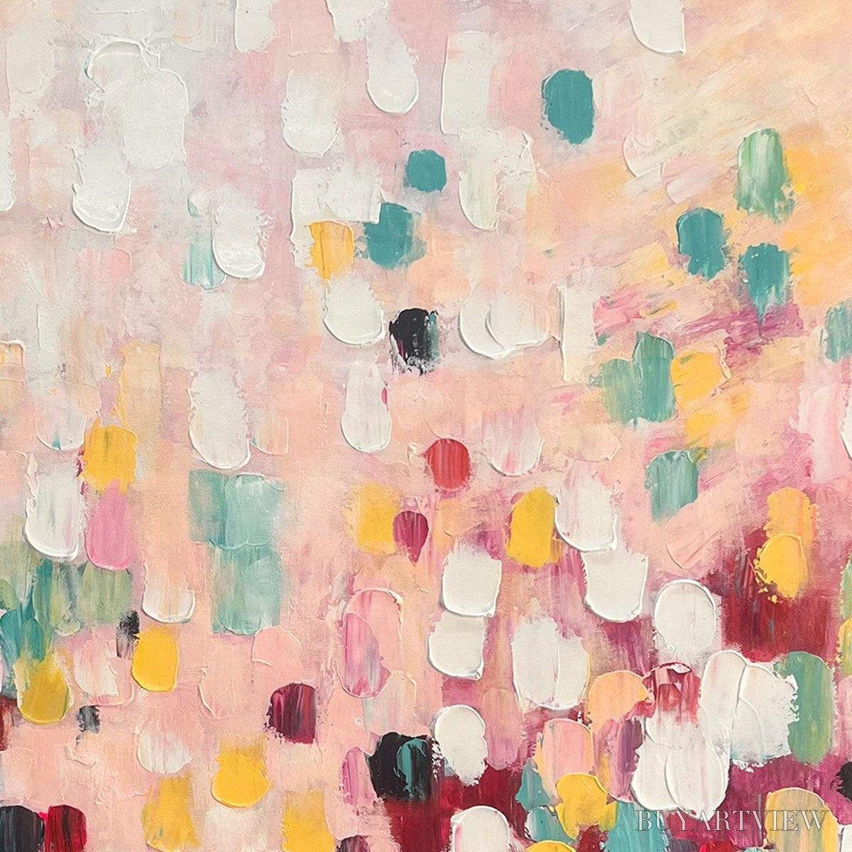 BUYARTVIEW Confetti Dream – Abstract Colorful Oil Painting in Pink, Teal, and Gold - image 5