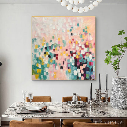 BUYARTVIEW Confetti Dream – Abstract Colorful Oil Painting in Pink, Teal, and Gold - image 6