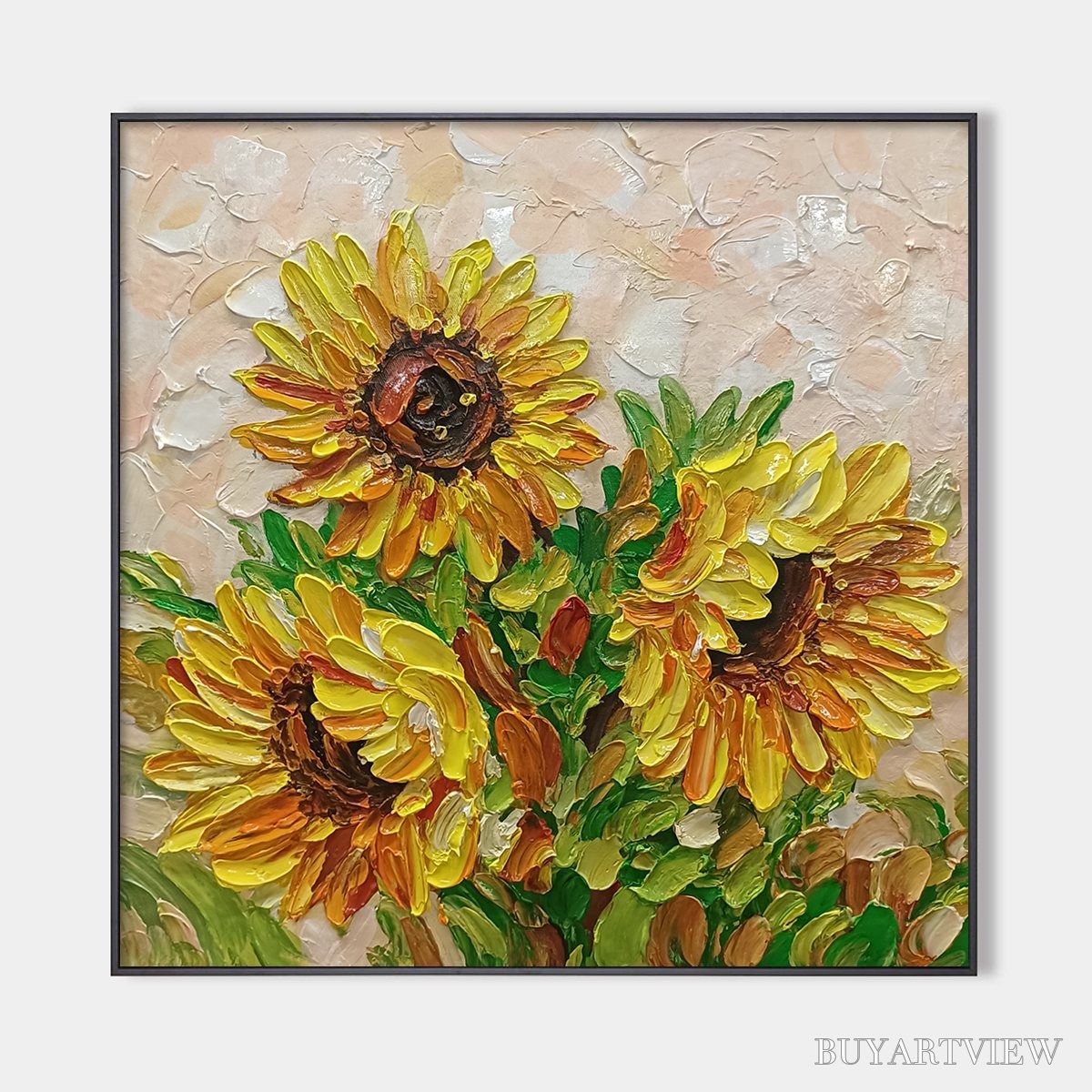BUYARTVIEW Golden Trio – Impasto Sunflower Oil Painting in Vibrant Yellows - image 1