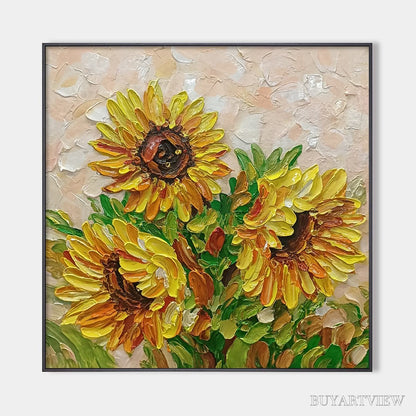 BUYARTVIEW Golden Trio – Impasto Sunflower Oil Painting in Vibrant Yellows - image 1