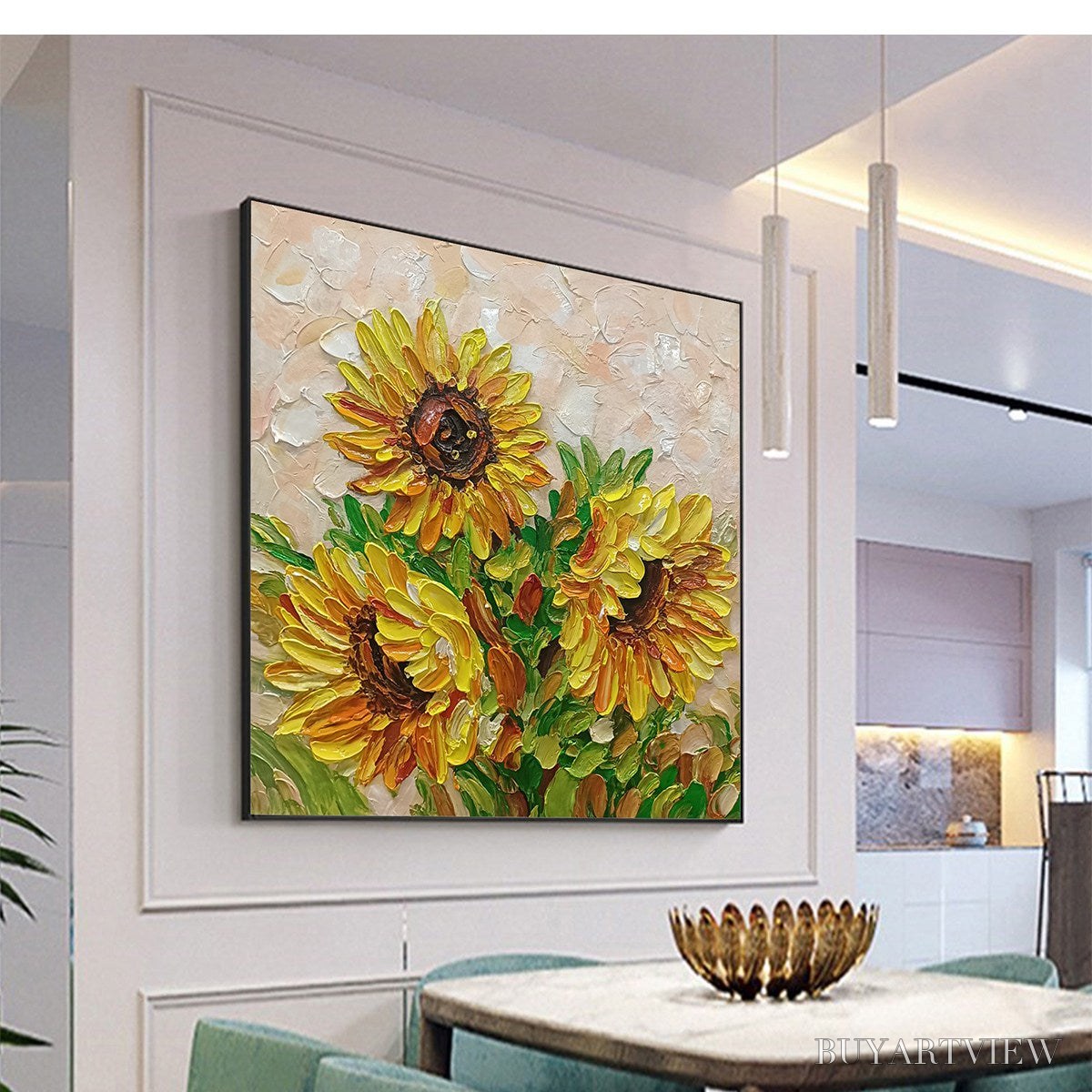 BUYARTVIEW Golden Trio – Impasto Sunflower Oil Painting in Vibrant Yellows - image 4