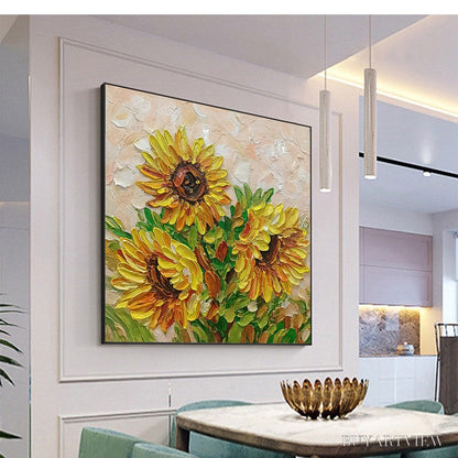 BUYARTVIEW Golden Trio – Impasto Sunflower Oil Painting in Vibrant Yellows - image 4