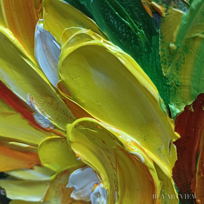 BUYARTVIEW Golden Trio – Impasto Sunflower Oil Painting in Vibrant Yellows - image 5