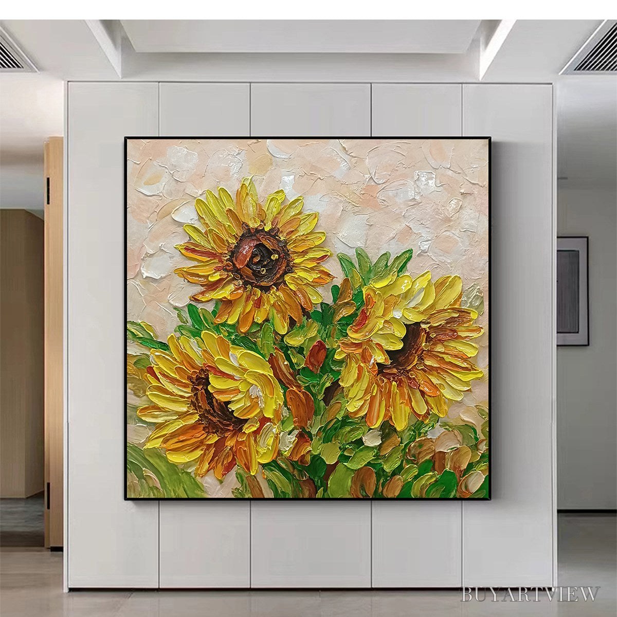 BUYARTVIEW Golden Trio – Impasto Sunflower Oil Painting in Vibrant Yellows - image 6
