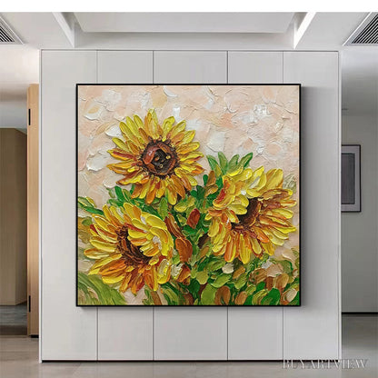 BUYARTVIEW Golden Trio – Impasto Sunflower Oil Painting in Vibrant Yellows - image 6