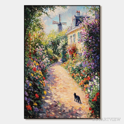 BUYARTVIEW Windmill Way – Charming Village Garden Path Oil Painting - image 1