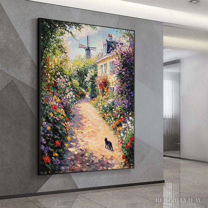 BUYARTVIEW Windmill Way – Charming Village Garden Path Oil Painting - image 4