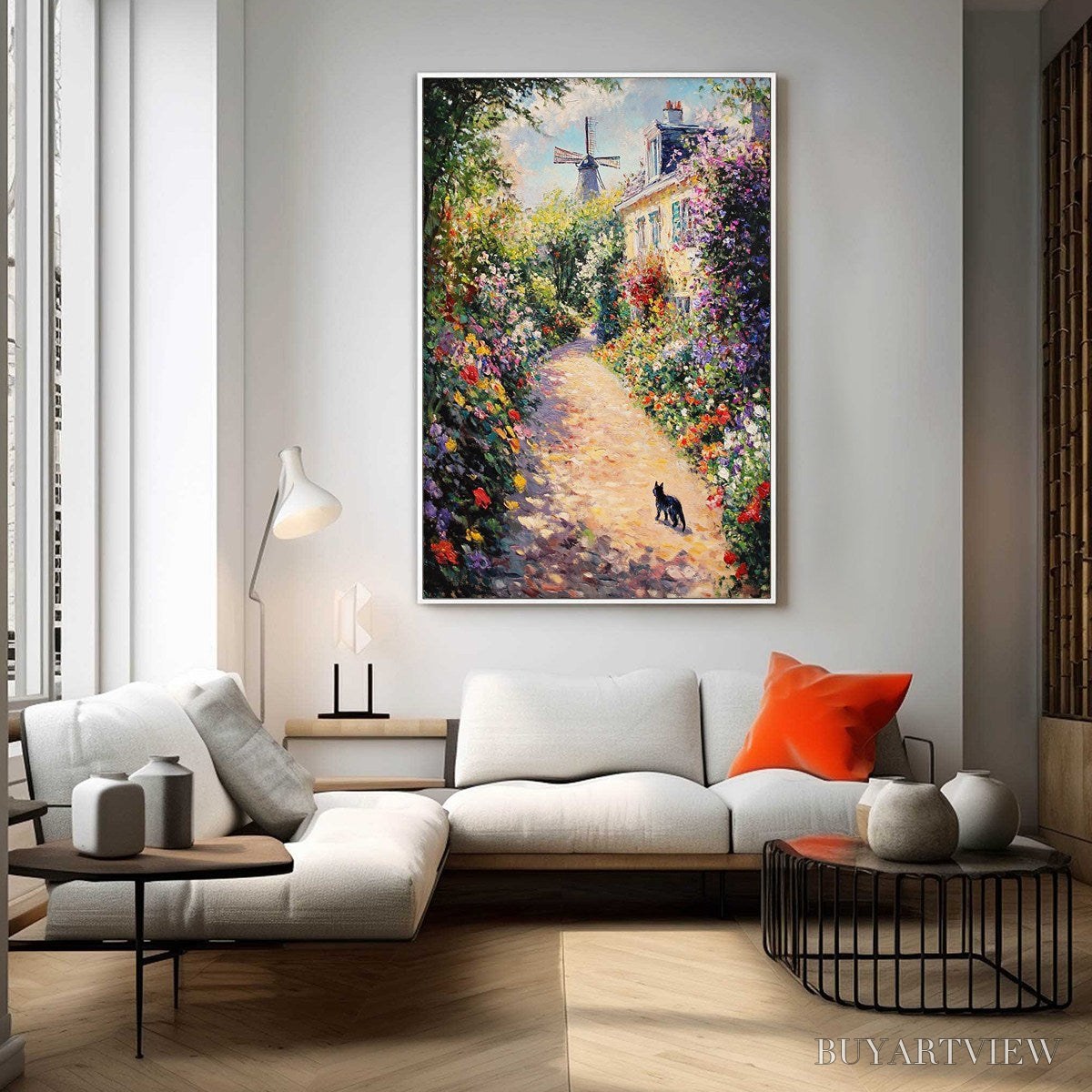 BUYARTVIEW Windmill Way – Charming Village Garden Path Oil Painting - image 6