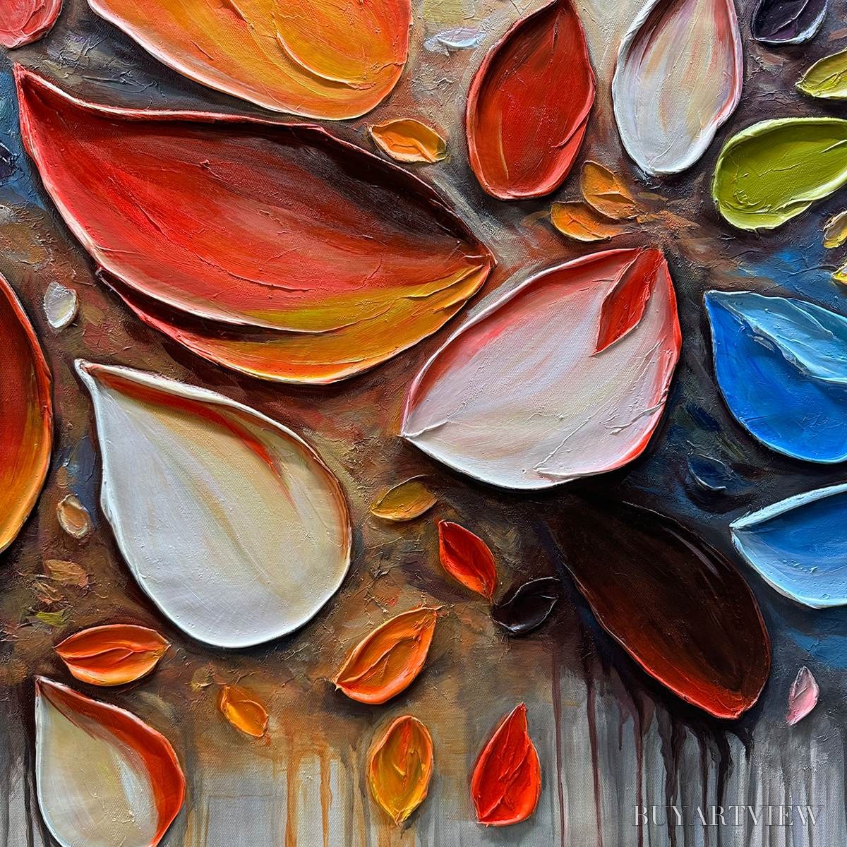 BUYARTVIEW Autumn Rain – Textured Impasto Leaf Fall Oil Painting - image 3
