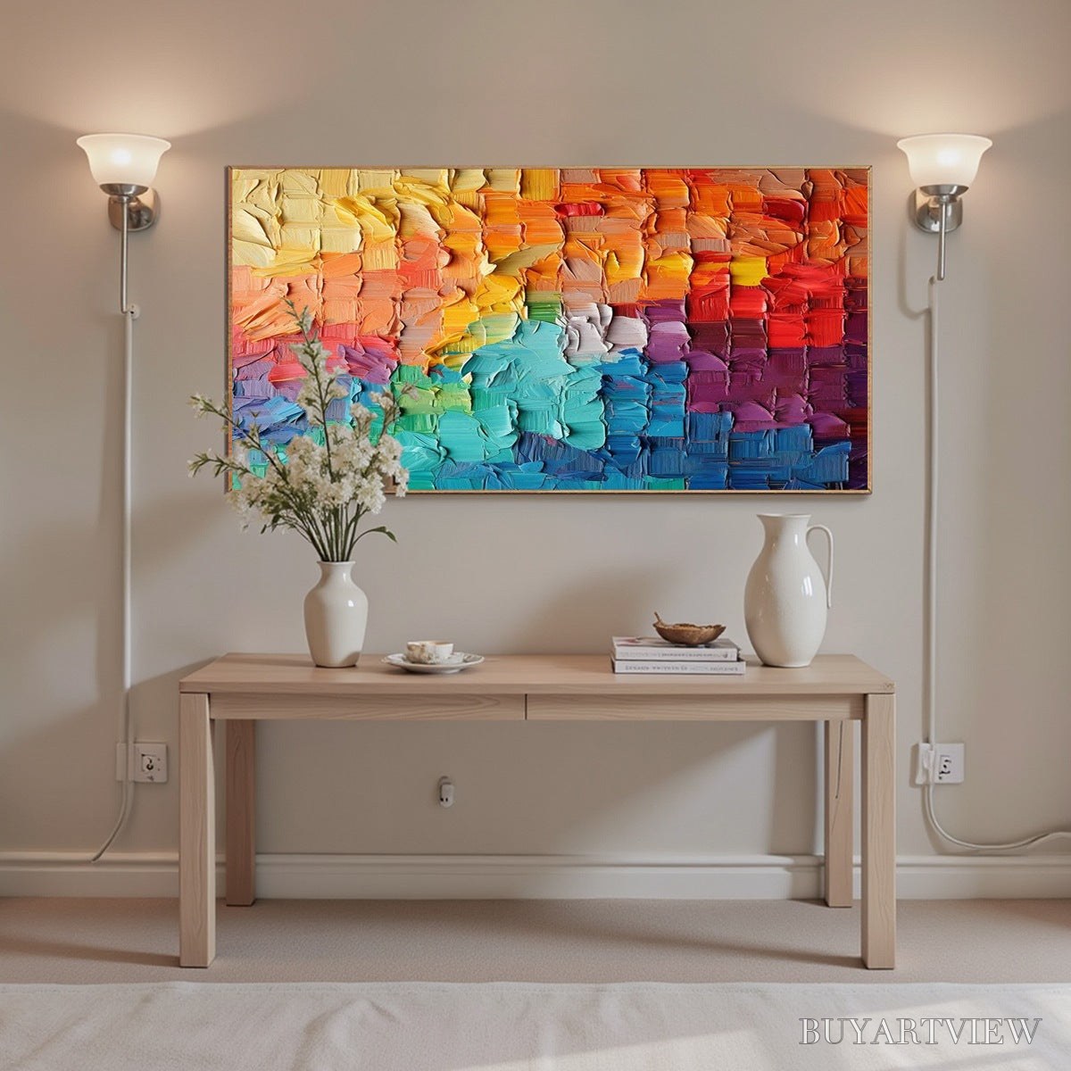 BUYARTVIEW Rainbow Harmony – Textured Impasto Abstract Oil Painting - image 5