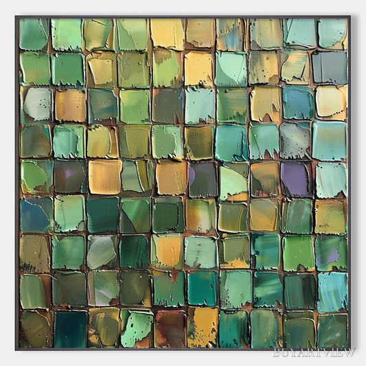 BUYARTVIEW Emerald Mosaic – Textured Abstract Green and Gold Oil Painting - image 1